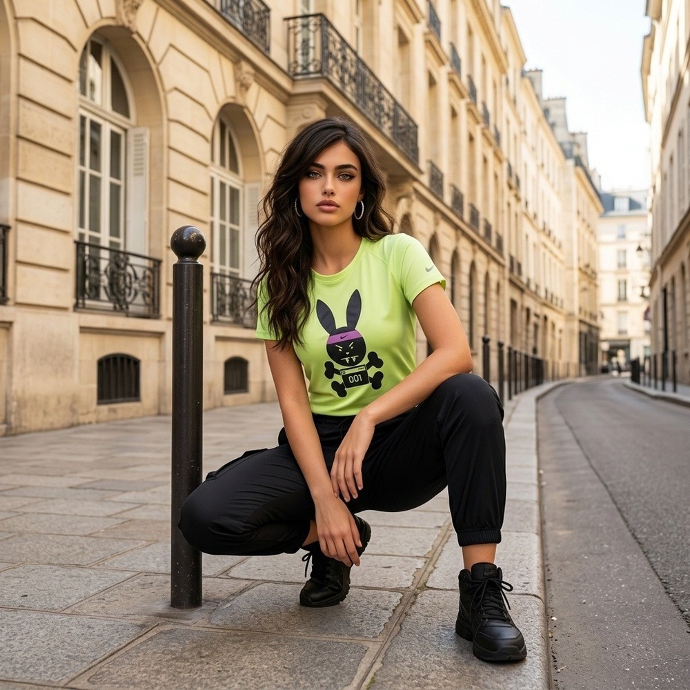 Nike Evil Bunny Athletic Tee Neon Running Workout Gym Dri-Fit Women's Size S